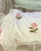 VINTAGE CHENILLE PINK ROSES BEDSPREAD PILLOW RUFFLED MATELLASE LACE